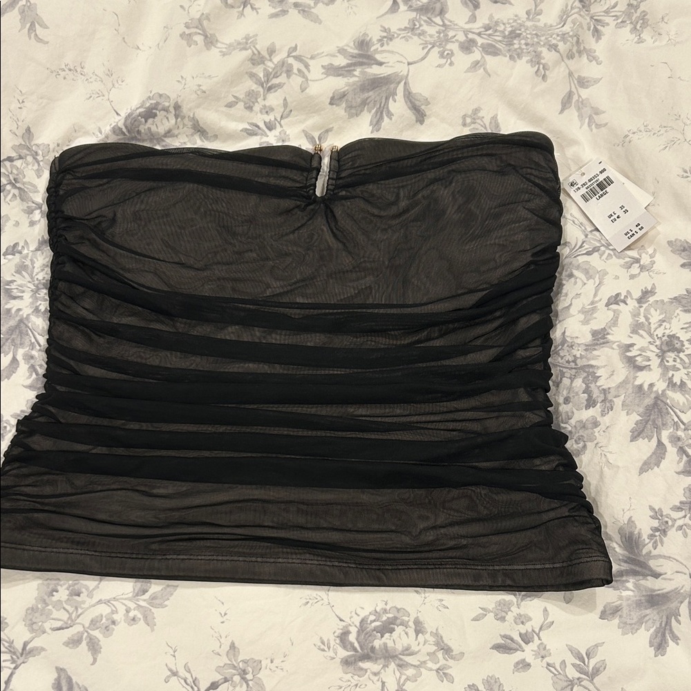 Black Strapless Mesh Top